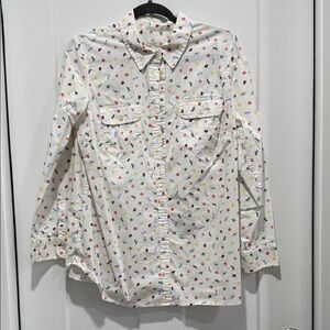 Talbots White Button-Down Shirt with Multicolor print.